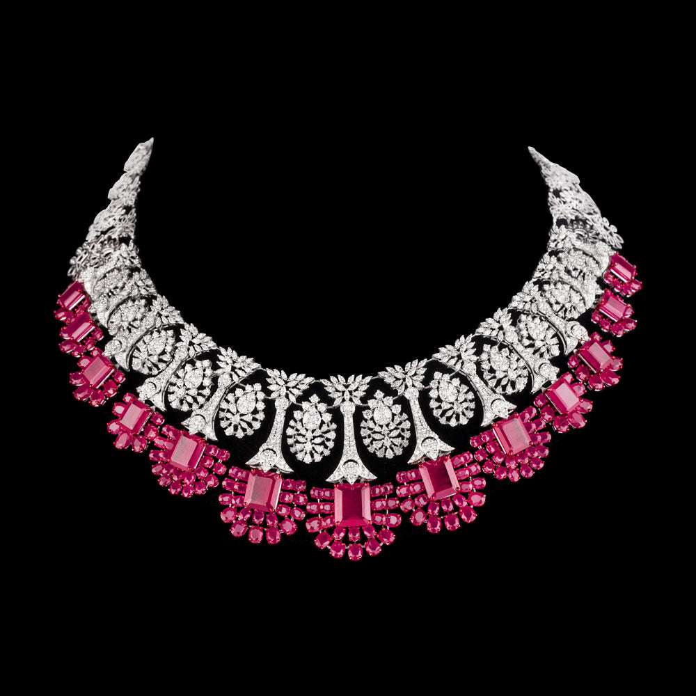 18K White Gold Diamond Necklace - 14.52ct VVS-VS-EF with Colour Stones