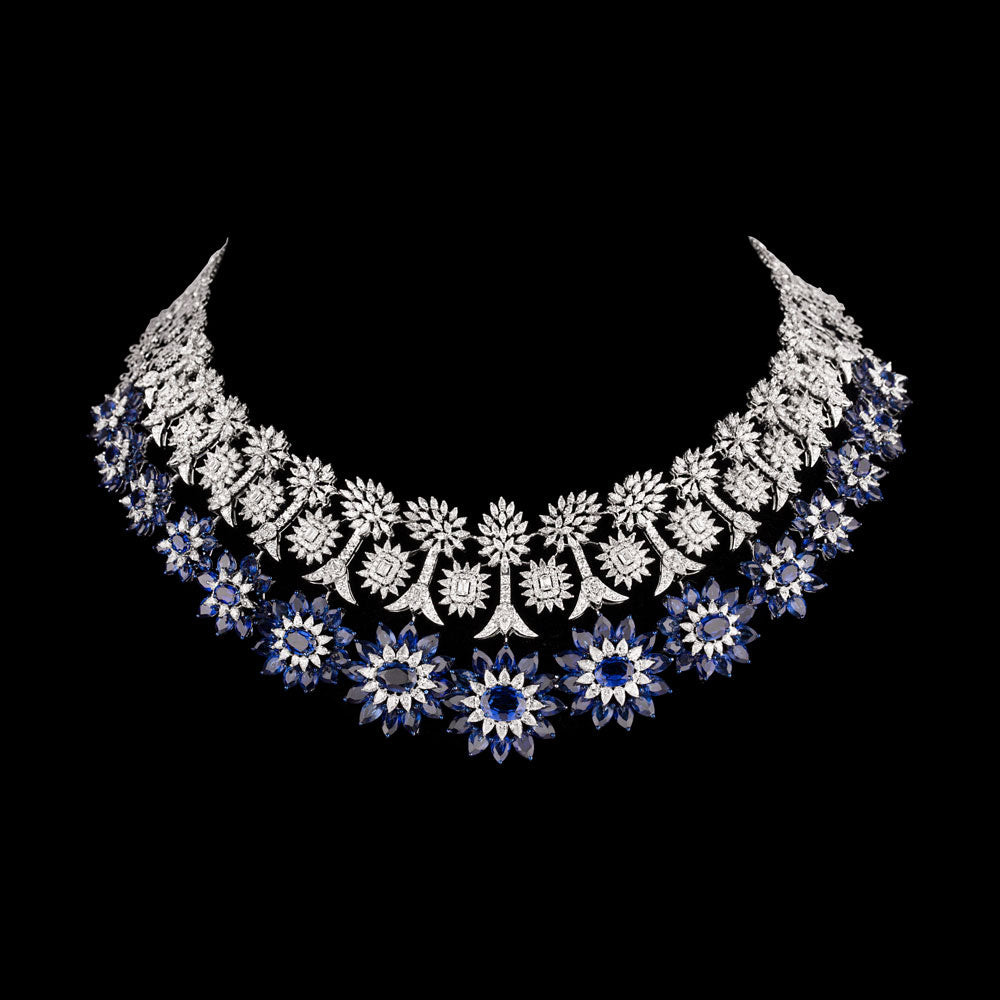 18K White Gold Diamond Necklace - 102.51ct VVS-VS-EF with Colour Stones
