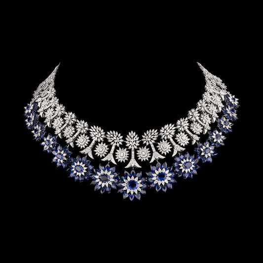 18K White Gold Diamond Necklace - 102.51ct VVS-VS-EF with Colour Stones