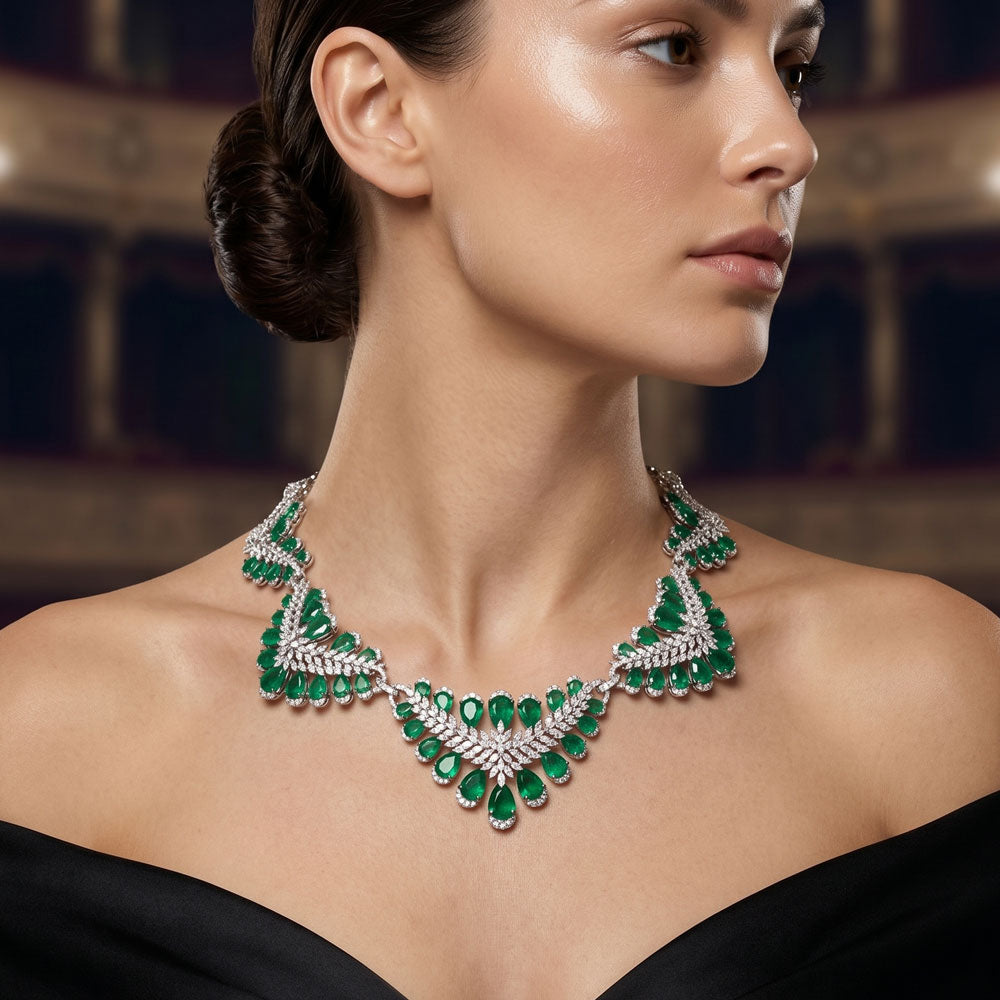 18K White Gold Diamond Necklace - 12.69ct VVS-FG with Colour Stones
