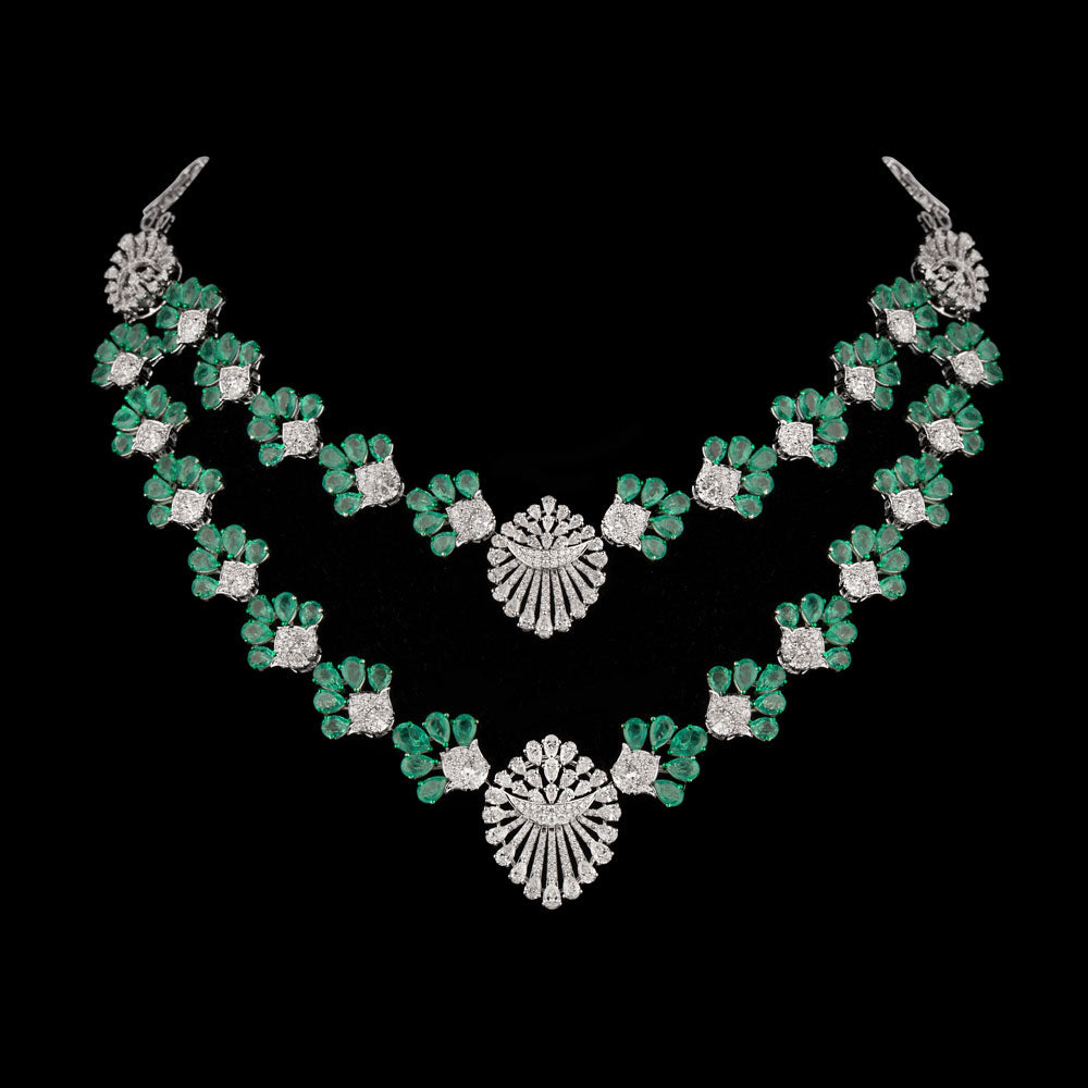 18K White Gold Diamond Necklace - 18.29ct VS-SI-GH with Colour Stones