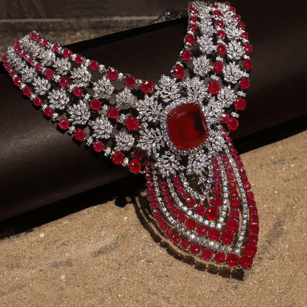 18K White Gold Diamond Necklace - 22.38ct VVS-VS-EF with Colour Stones