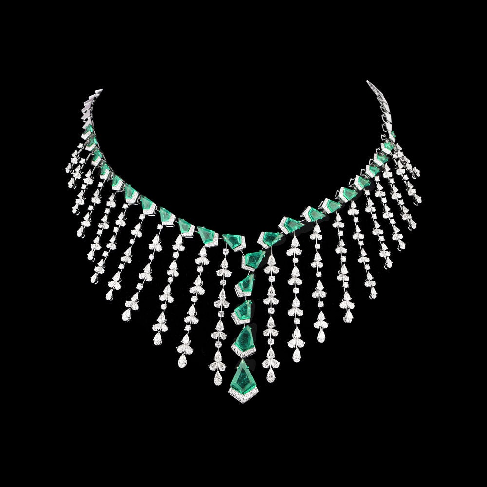 18K White Gold Diamond Necklace - 19.765ct VS-SI-HI with Colour Stones