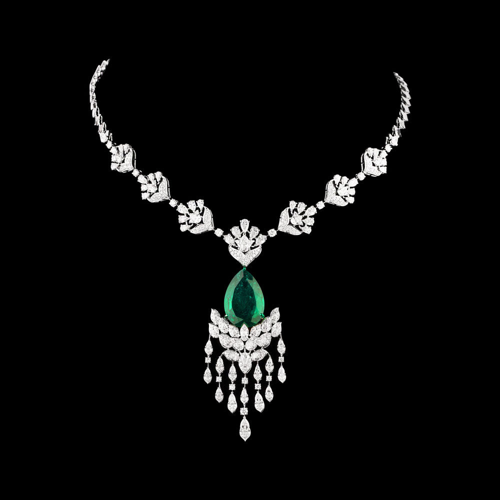 18K White Gold Diamond Necklace - 11.186ct VS-SI-GH with Colour Stones