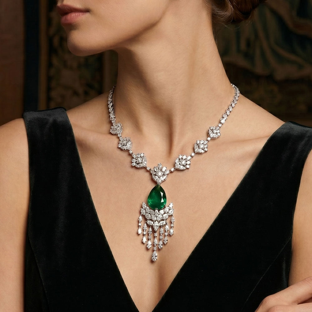 18K White Gold Diamond Necklace - 11.186ct VS-SI-GH with Colour Stones