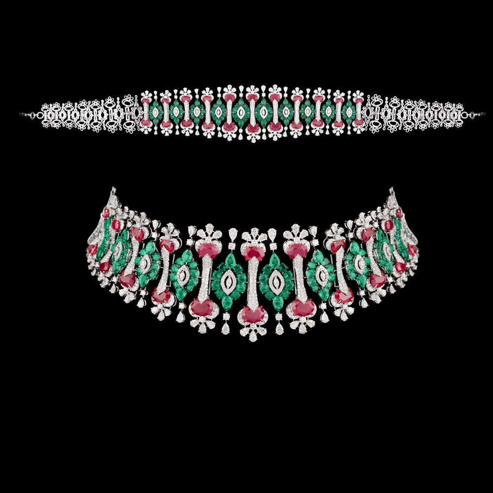 18K White Gold Diamond Necklace - 32.41ct VS-SI-GH with Colour Stones
