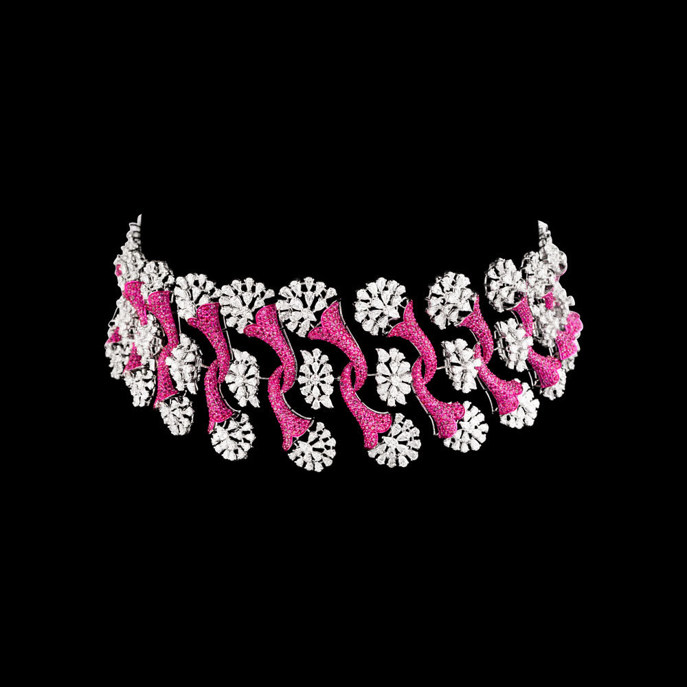 18K White Gold Diamond Necklace - 36.701ct VVS-FG with Colour Stones