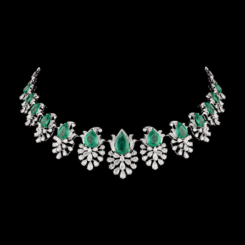 18K White Gold Diamond Necklace - 16.34ct VS-SI-GH with Colour Stones
