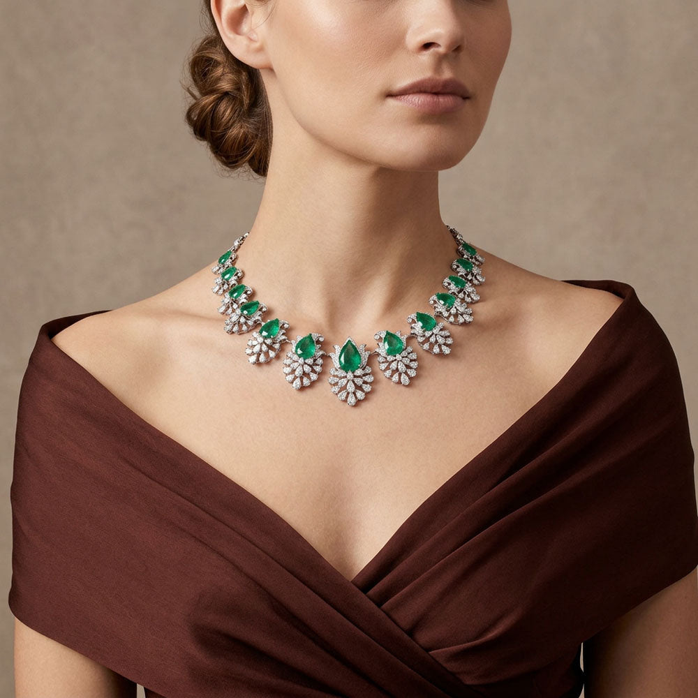18K White Gold Diamond Necklace - 16.34ct VS-SI-GH with Colour Stones