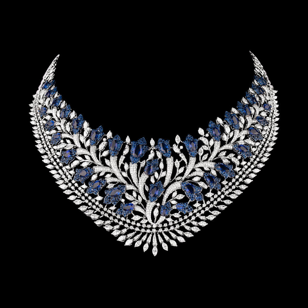18K White Gold Diamond Necklace - 23.36ct VS-SI-HI with Colour Stones