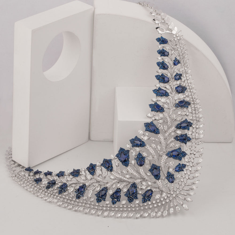 18K White Gold Diamond Necklace - 23.36ct VS-SI-HI with Colour Stones