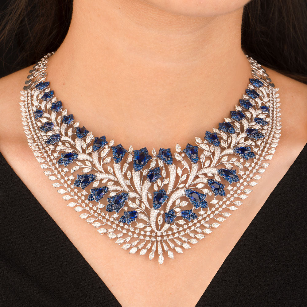 18K White Gold Diamond Necklace - 23.36ct VS-SI-HI with Colour Stones