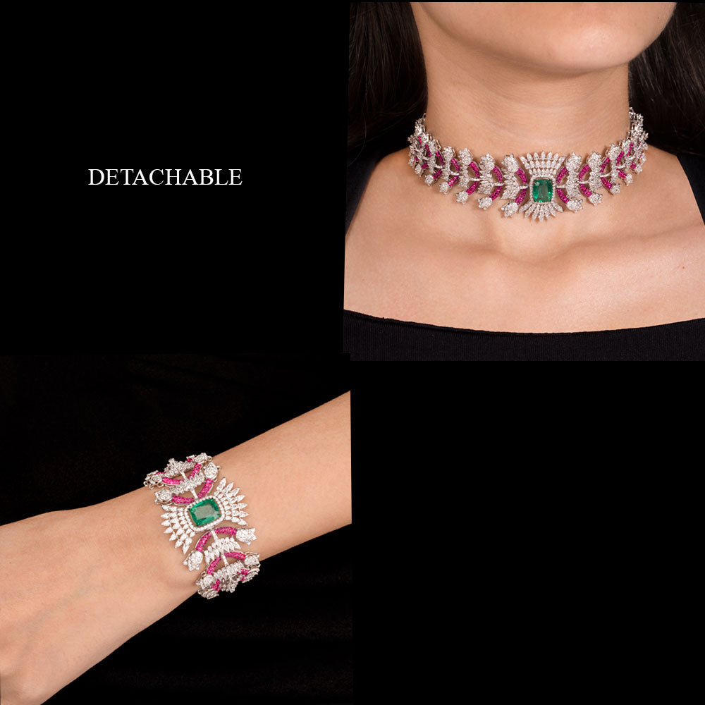 18K White Gold Diamond Necklace - 15.578ct VVS-VS-EF with Colour Stones
