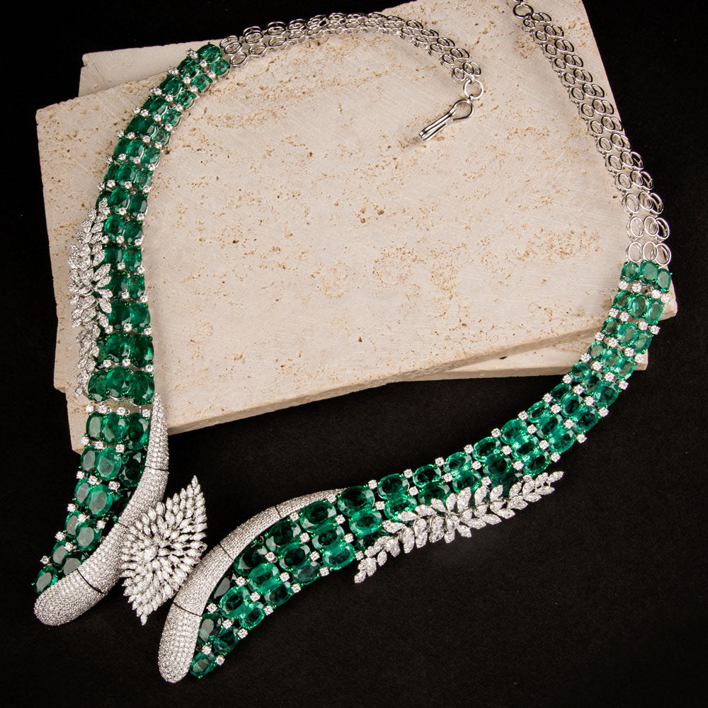 18K White Gold Diamond Necklace - 16.036ct VVS-VS-EF with Colour Stones