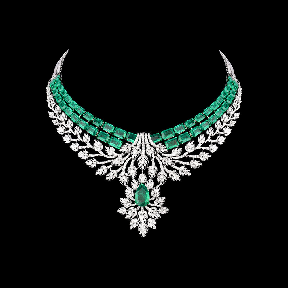 18K White Gold Diamond Necklace - 16.715ct VVS-VS-EF with Colour Stones