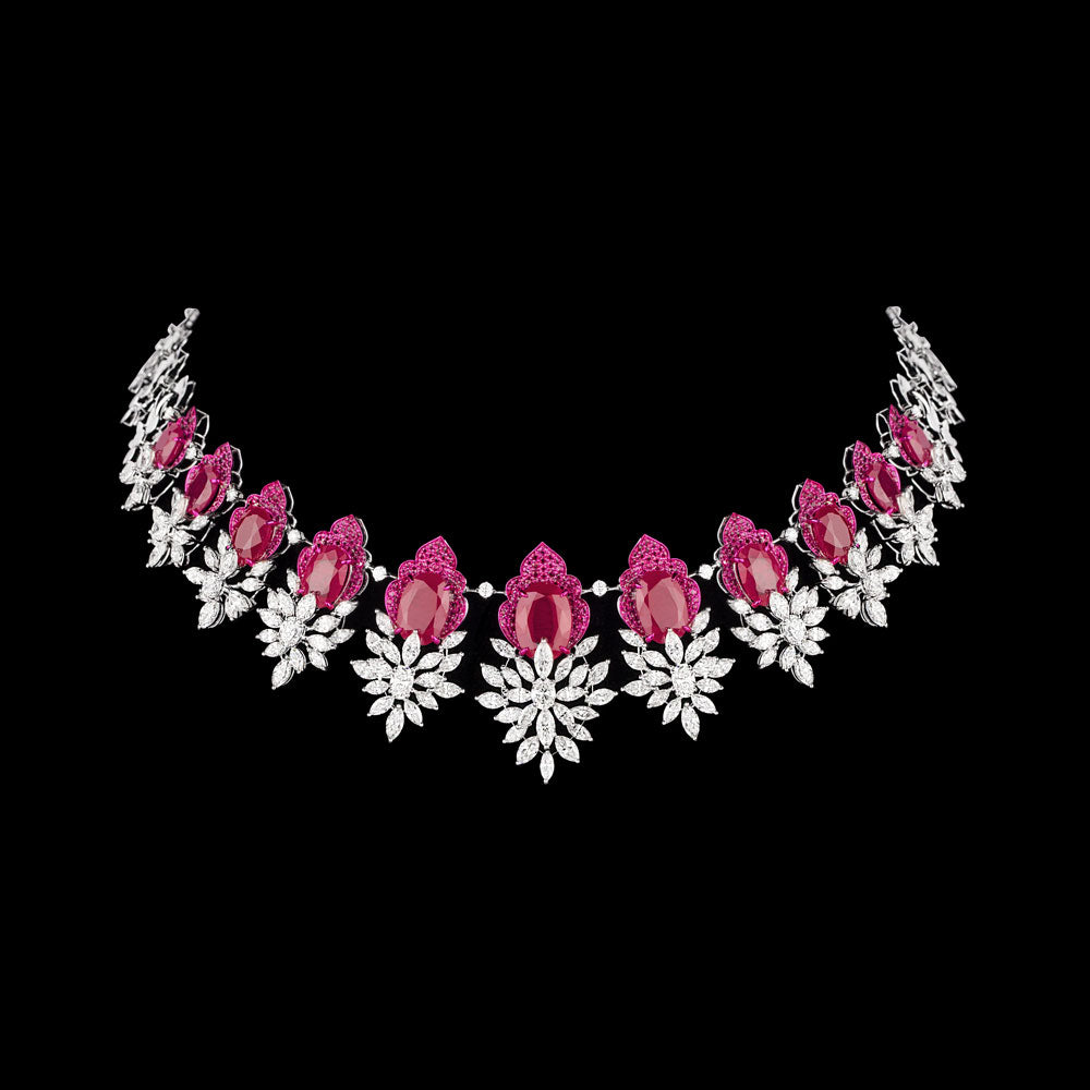 18K White Gold Diamond Necklace - 17.112ct VS-SI-GH with Colour Stones