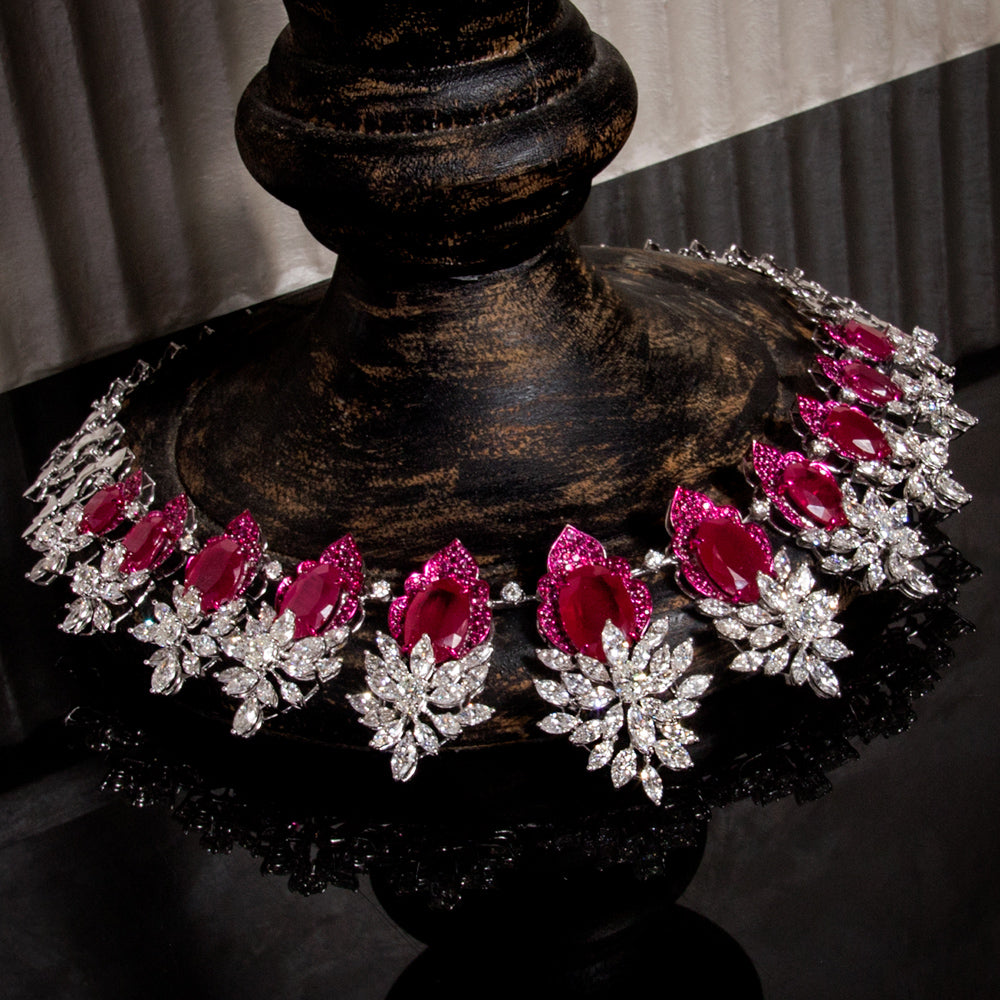 18K White Gold Diamond Necklace - 17.112ct VS-SI-GH with Colour Stones