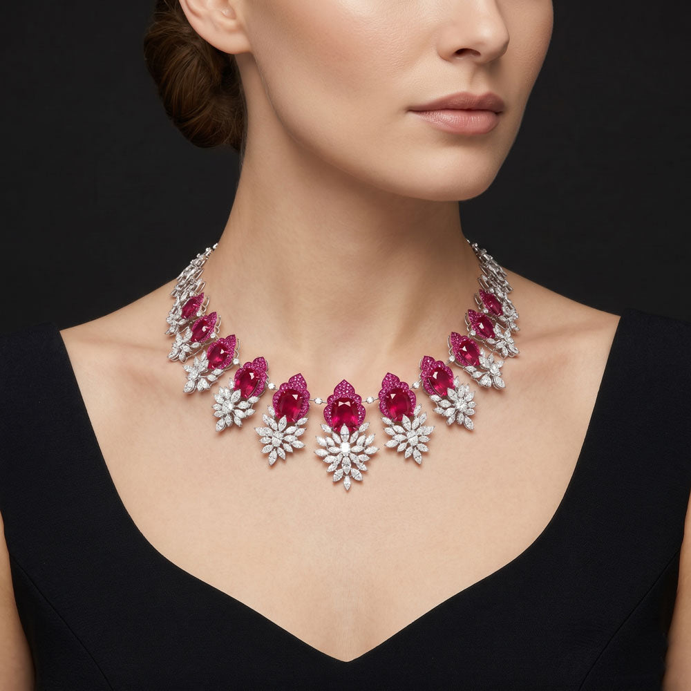 18K White Gold Diamond Necklace - 17.112ct VS-SI-GH with Colour Stones
