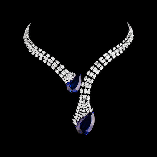 18K White Gold Diamond Necklace - 38.9ct VS-SI-IJ with Colour Stones