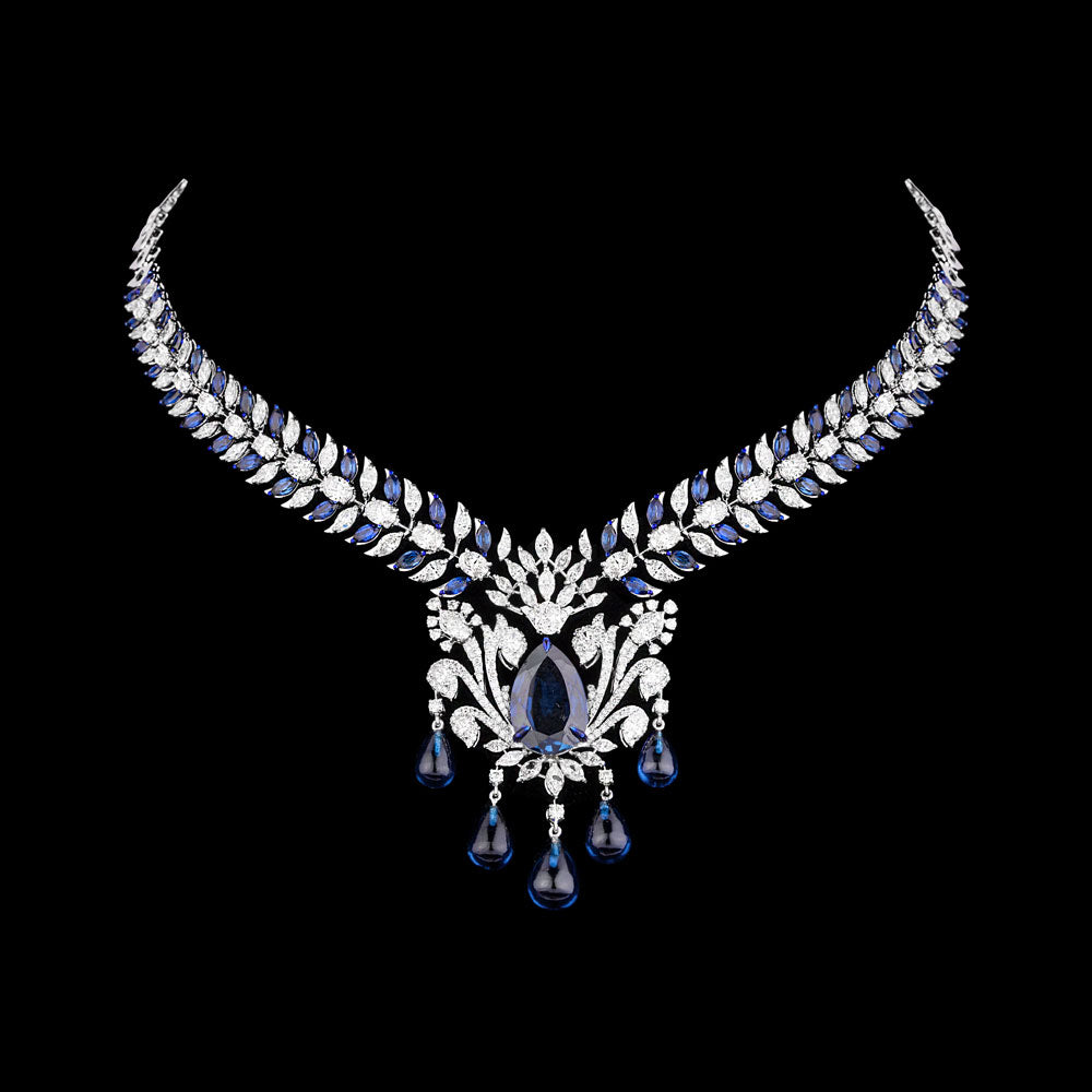 18K White Gold Diamond Necklace - 15.46ct VS-SI-GH with Colour Stones