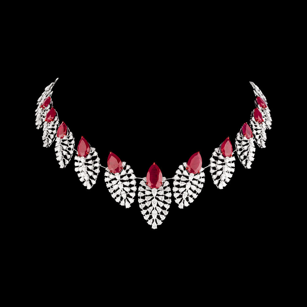 18K White Gold Diamond Necklace - 13.605ct VVS-EF with Colour Stones