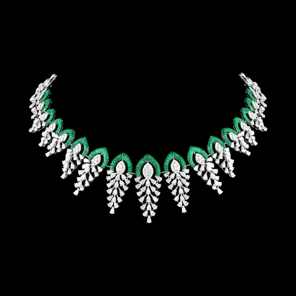 18K White Gold Diamond Necklace - 17.444ct VS-SI-EF with Colour Stones