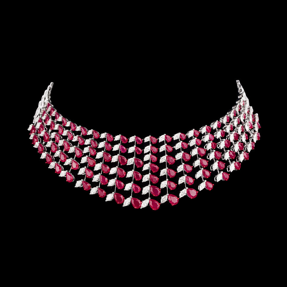 18K White Gold Diamond Necklace - 14.88ct VVS-VS-IJ with Colour Stones
