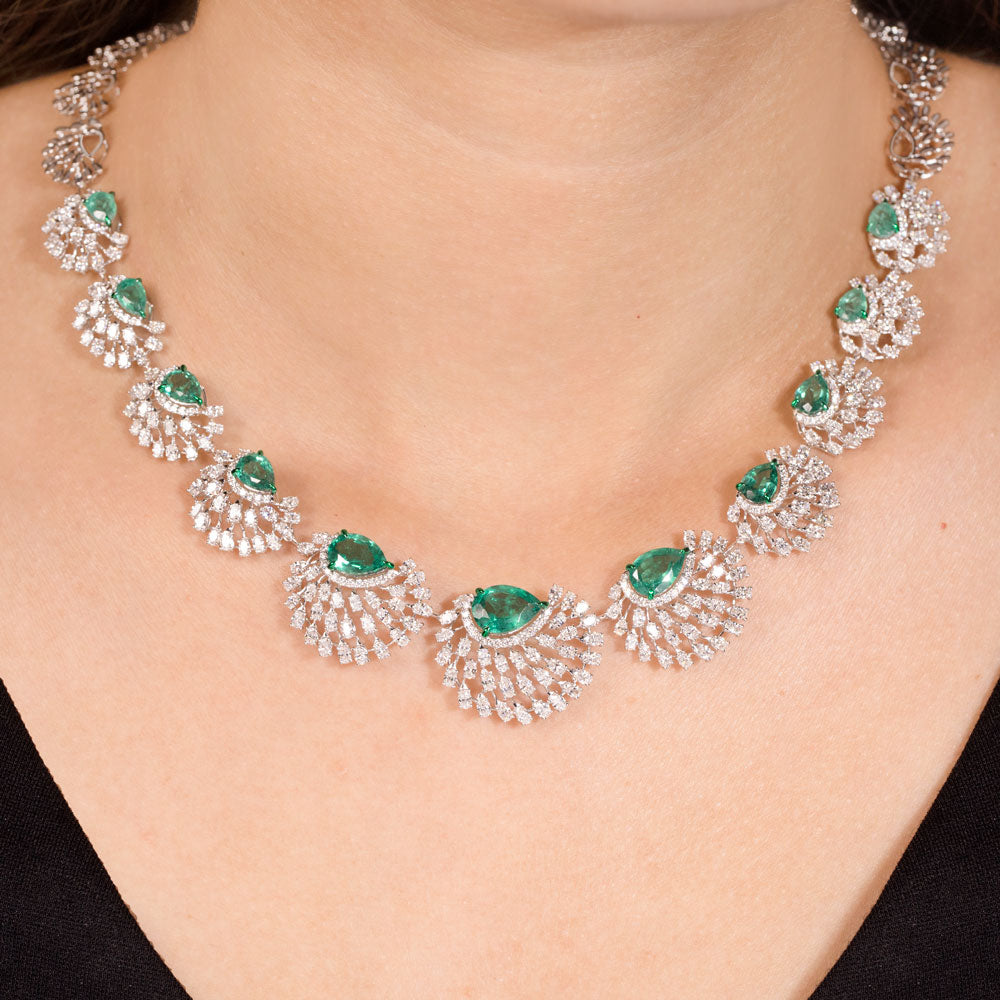18K White Gold Diamond Necklace - 8.03ct VS-SI-EF with Colour Stones