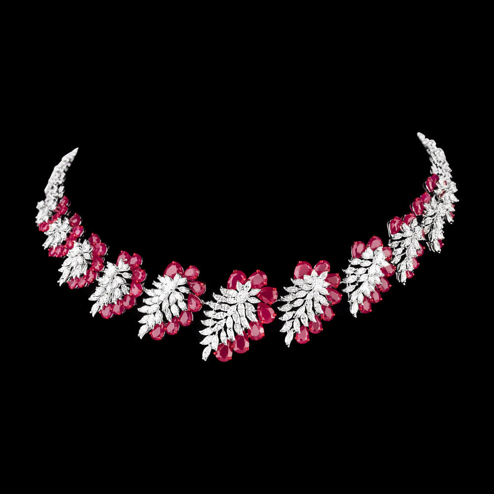 18K White Gold Diamond Necklace - 12.89ct VVS-VS-GH with Colour Stones