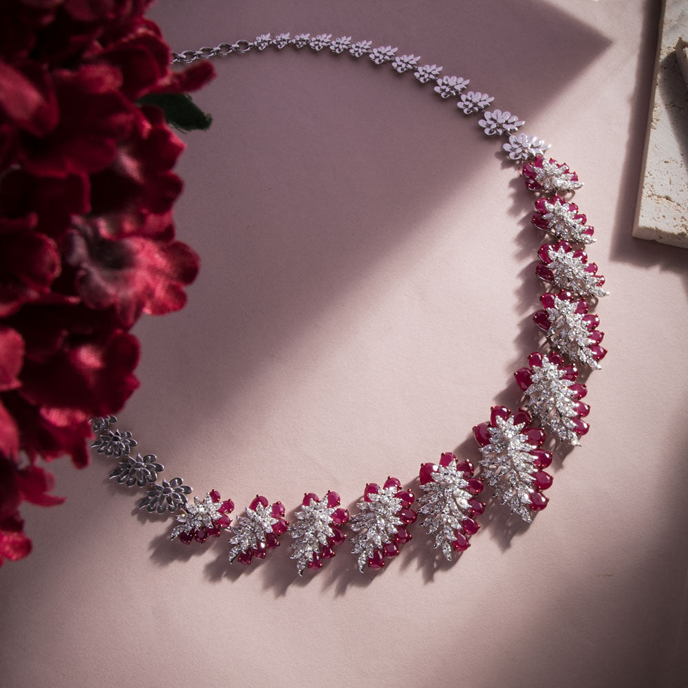 18K White Gold Diamond Necklace - 12.89ct VVS-VS-GH with Colour Stones