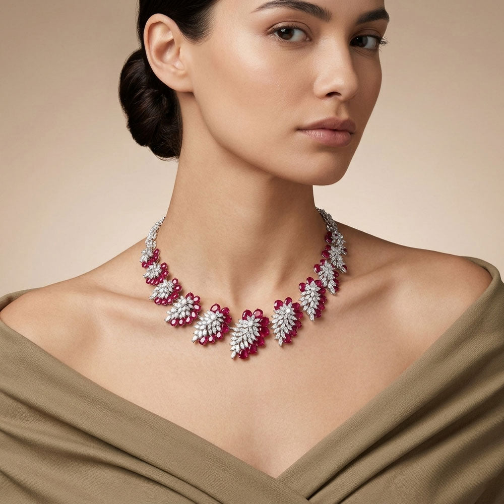 18K White Gold Diamond Necklace - 12.89ct VVS-VS-GH with Colour Stones