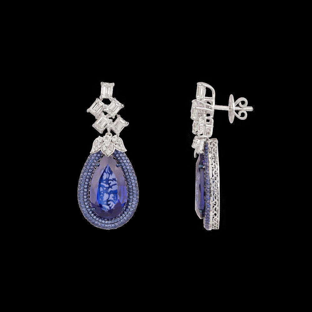 18K White Gold Diamond Jewellery - 4.355ct VVS-VS-IJ with Colour Stones