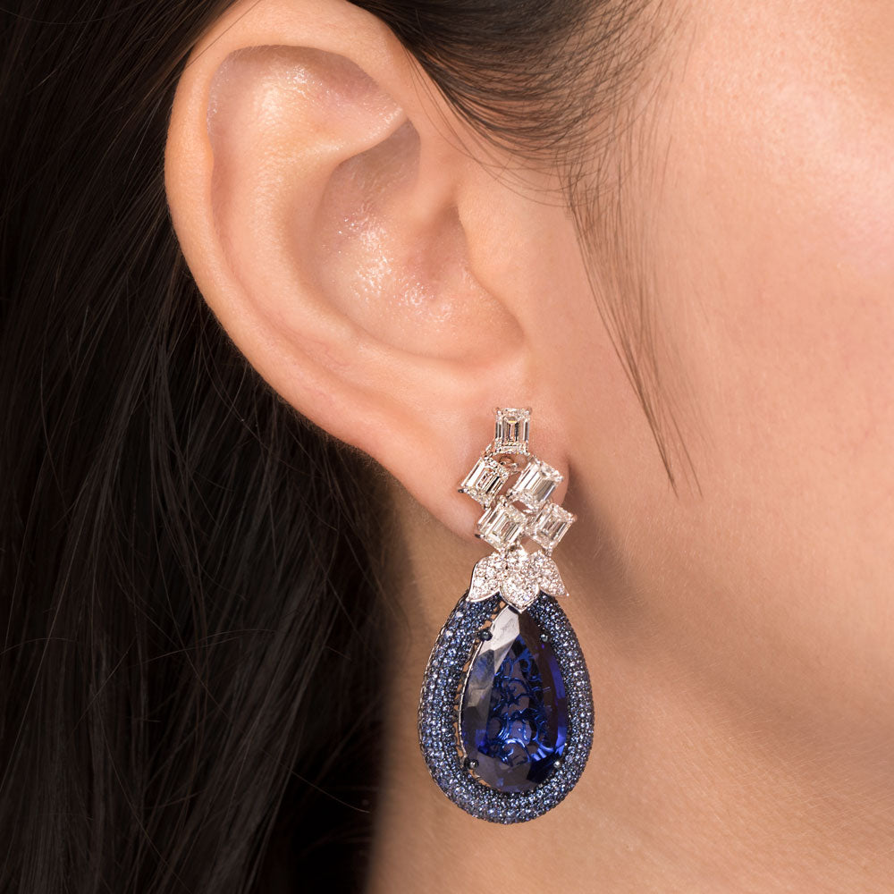 18K White Gold Diamond Jewellery - 4.355ct VVS-VS-IJ with Colour Stones