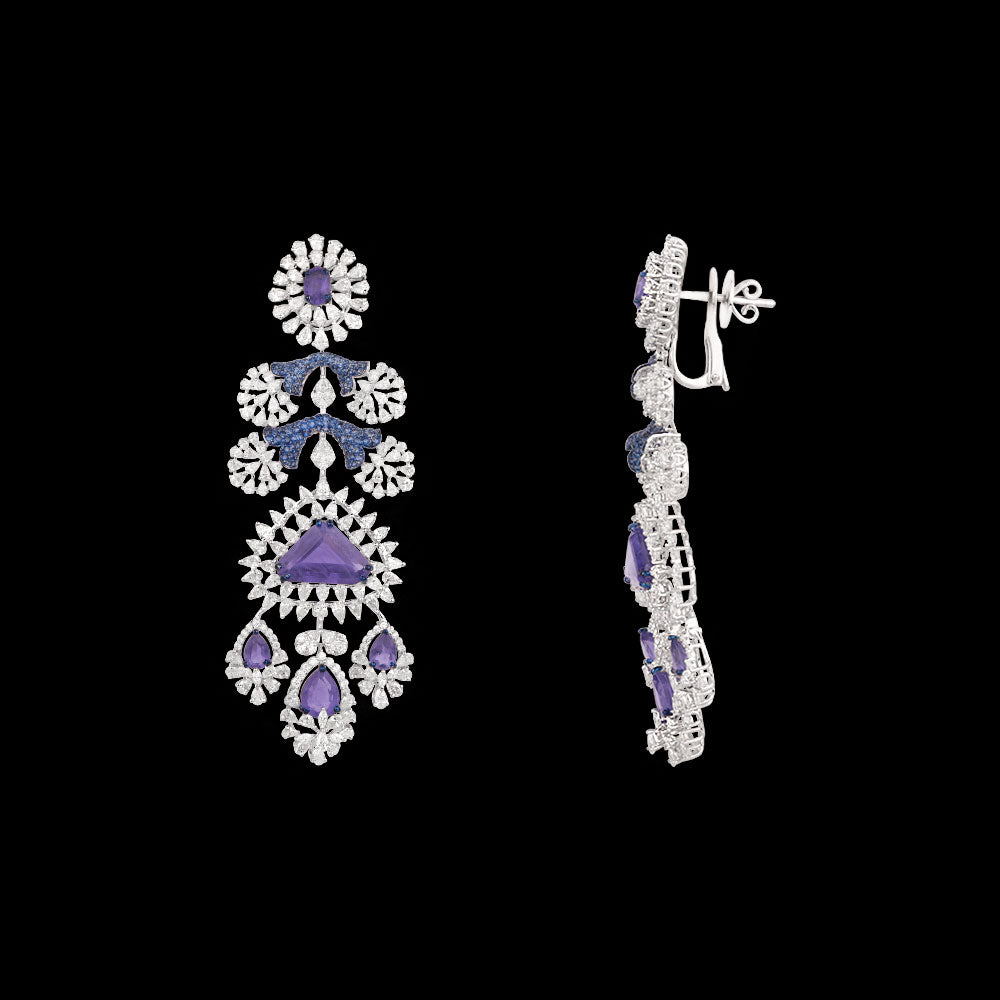 18K White Gold Diamond Jewellery - 11.13ct VVS-VS-EF with Colour Stones