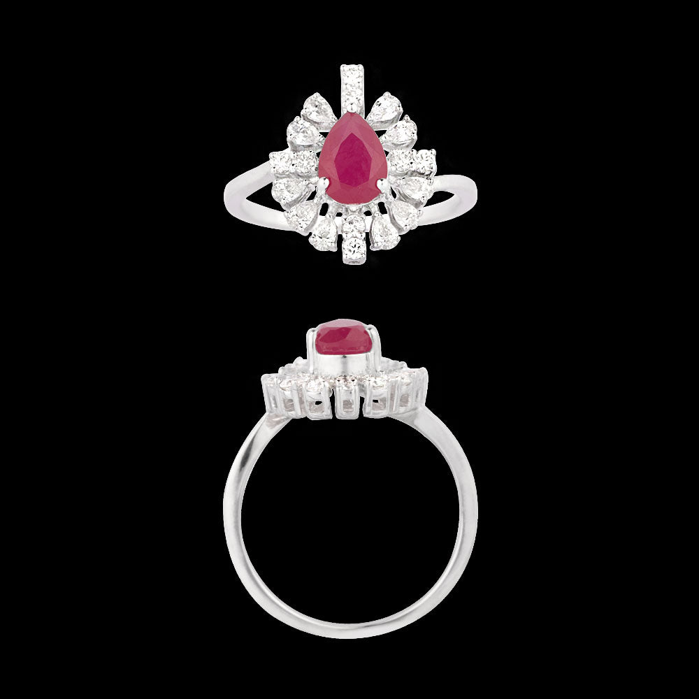 18K White Gold Diamond Ring - 0.45ct VVS-VS-EF with Colour Stones