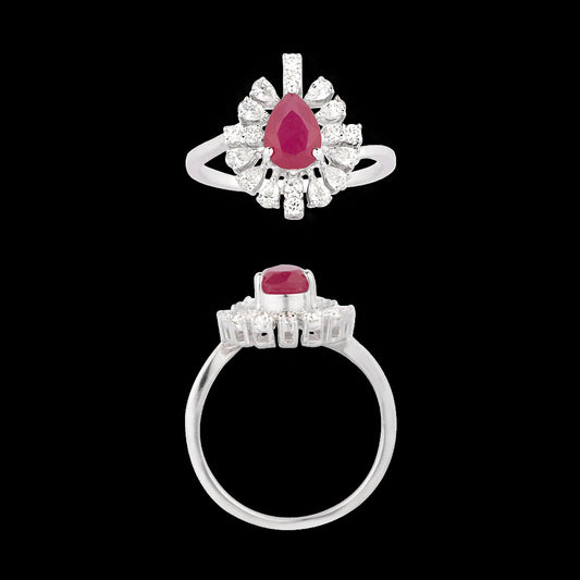 18K White Gold Diamond Ring - 0.45ct VVS-VS-EF with Colour Stones