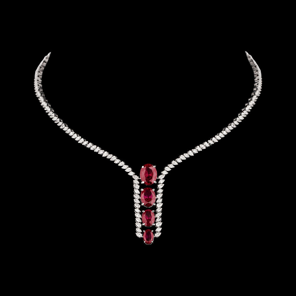 18K White Gold Diamond Necklace - 4.252ct VVS-FG with Colour Stones