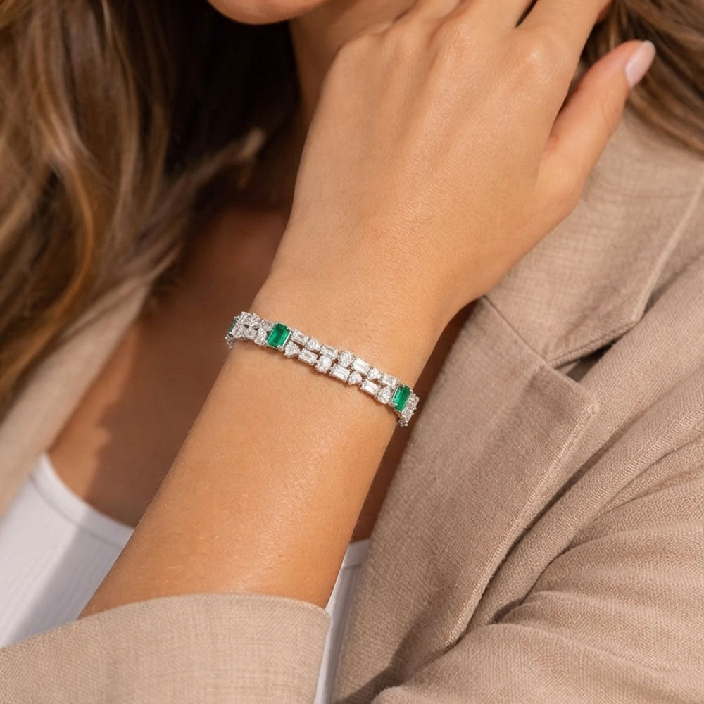 18K White Gold Diamond Bracelet - 14.269ct VVS-VS-HI with Colour Stones