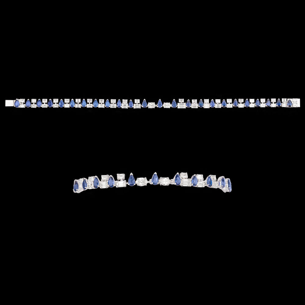 18K White Gold Diamond Bracelet - 5.505ct VVS-VS-FG with Colour Stones