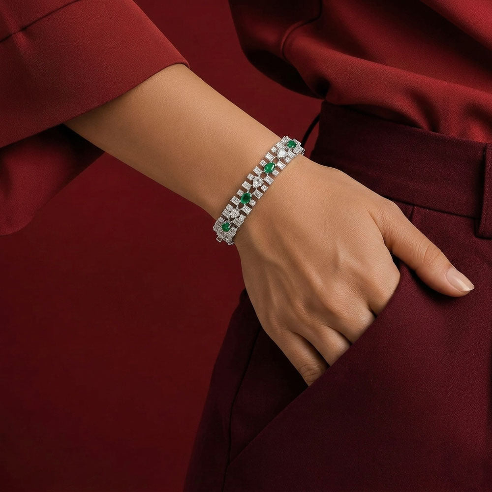 18K White Gold Diamond Bracelet - 12.302ct VVS-VS-HI with Colour Stones