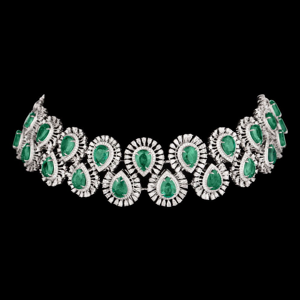 18K White Gold Diamond Necklace - 13.22ct VVS-EF with Colour Stones
