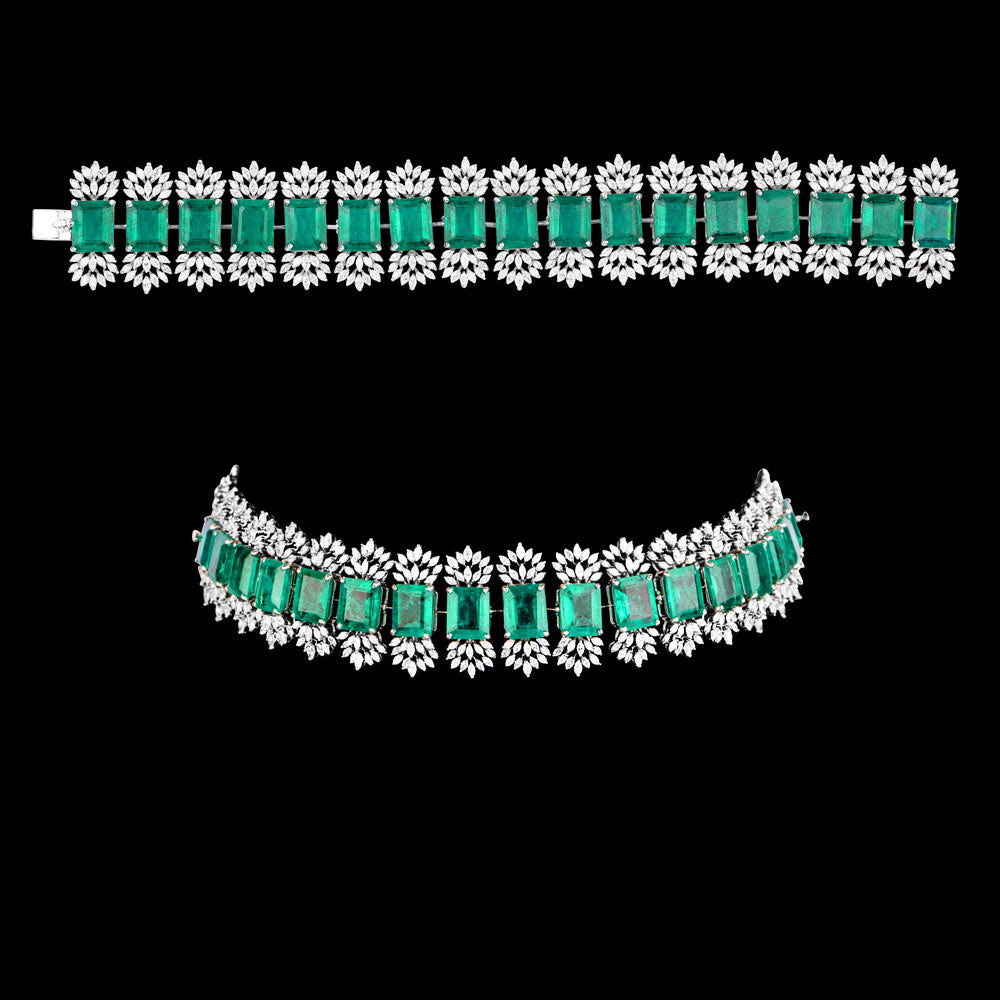 18K White Gold Diamond Necklace - 8.592ct VS-SI-EF with Colour Stones