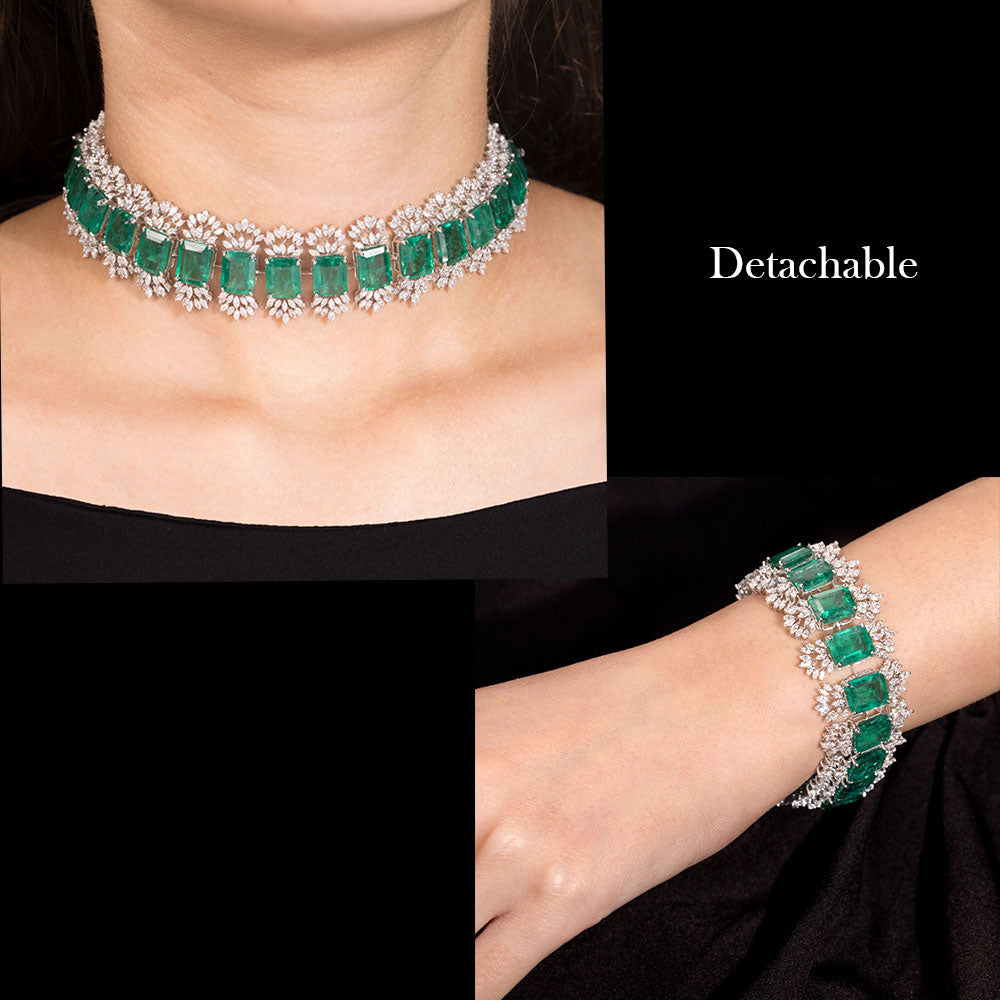 18K White Gold Diamond Necklace - 8.592ct VS-SI-EF with Colour Stones