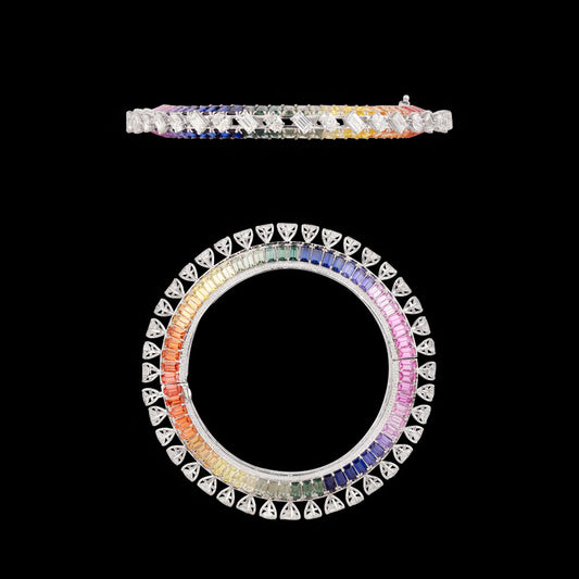18K White Gold Diamond Bangle - 11.96ct VVS-VS-GH with Colour Stones
