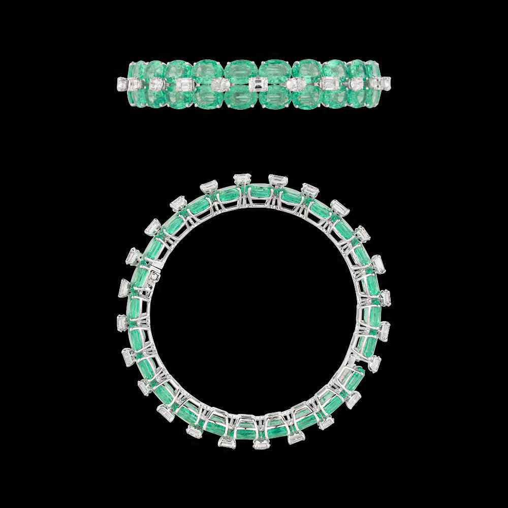 18K White Gold Diamond Bangle - 8.31ct VVS-VS-GH with Colour Stones