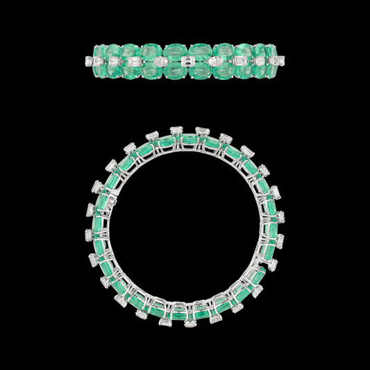 18K White Gold Diamond Bangle - 8.31ct VVS-VS-GH with Colour Stones