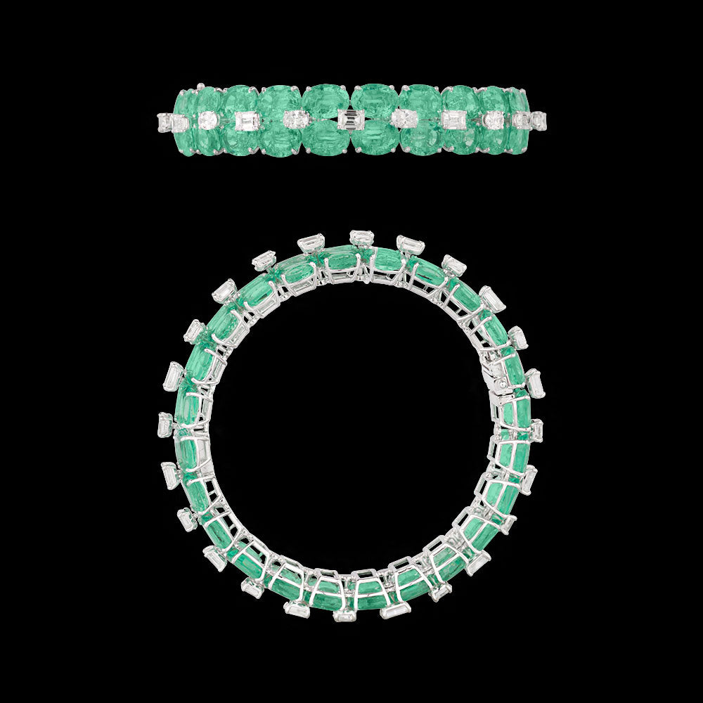 14K White Gold Diamond Bangle - 7.94ct VS-GH with Colour Stones