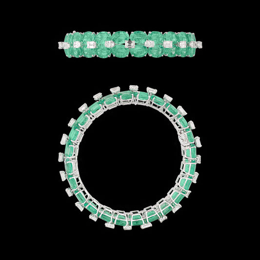 14K White Gold Diamond Bangle - 7.94ct VS-GH with Colour Stones