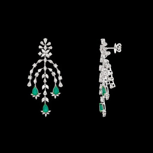 14K White Gold Diamond Earrings - 8.126ct VVS-VS-GH with Colour Stones