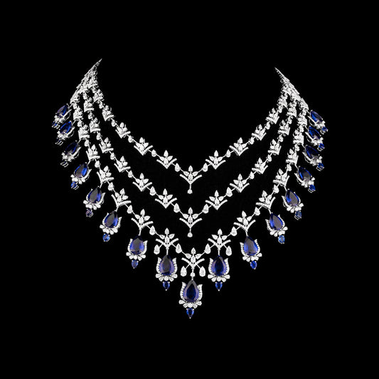18K White Gold Diamond Necklace - 26.882ct VVS-VS-EF with Colour Stones